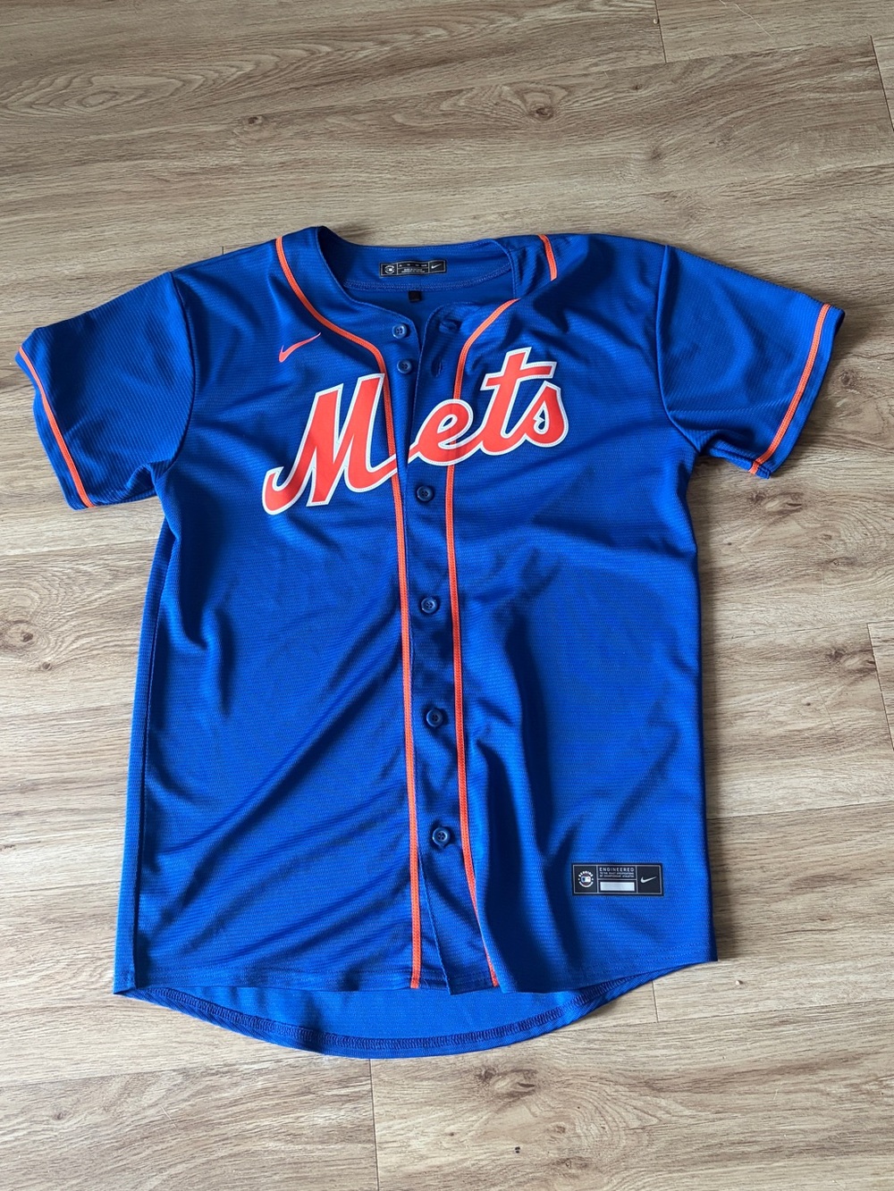 Nike Royal Blue and Orange Mets Baseball Jersey